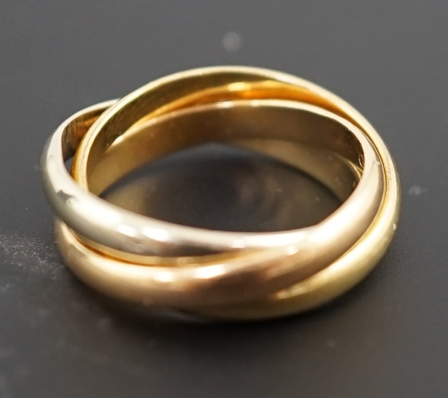A 1980's French Cartier three colour 18k gold 'Russian' wedding ring